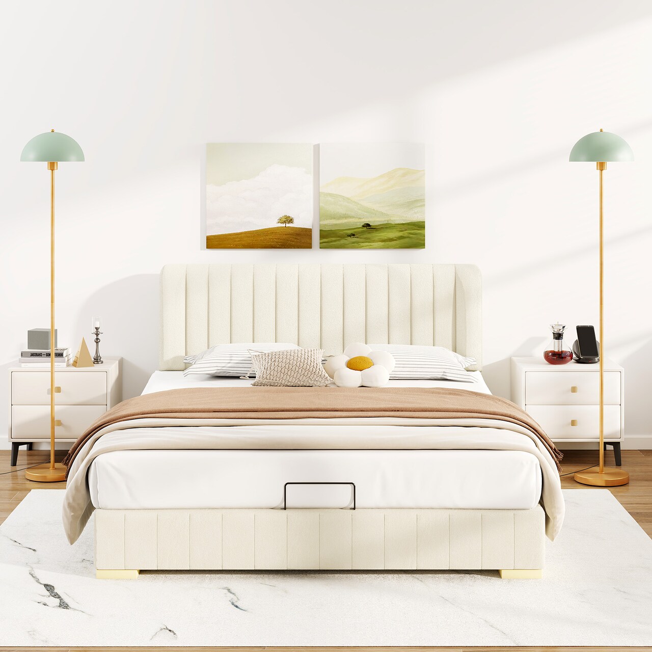 Gold & Green Floor Lamp with E26 Socket, Shatterproof Shade, Anti-Tip Base, Foot Switch